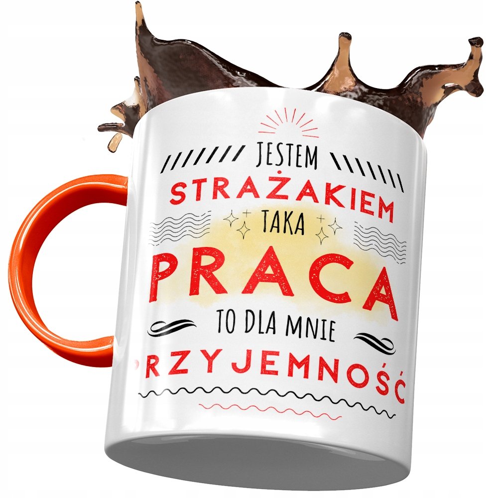 Kubek Pomarańczowy dla Strażaka Prezent z Nadrukiem ze Zdjęciem + Opakowanie na prezent (wzór 03)
