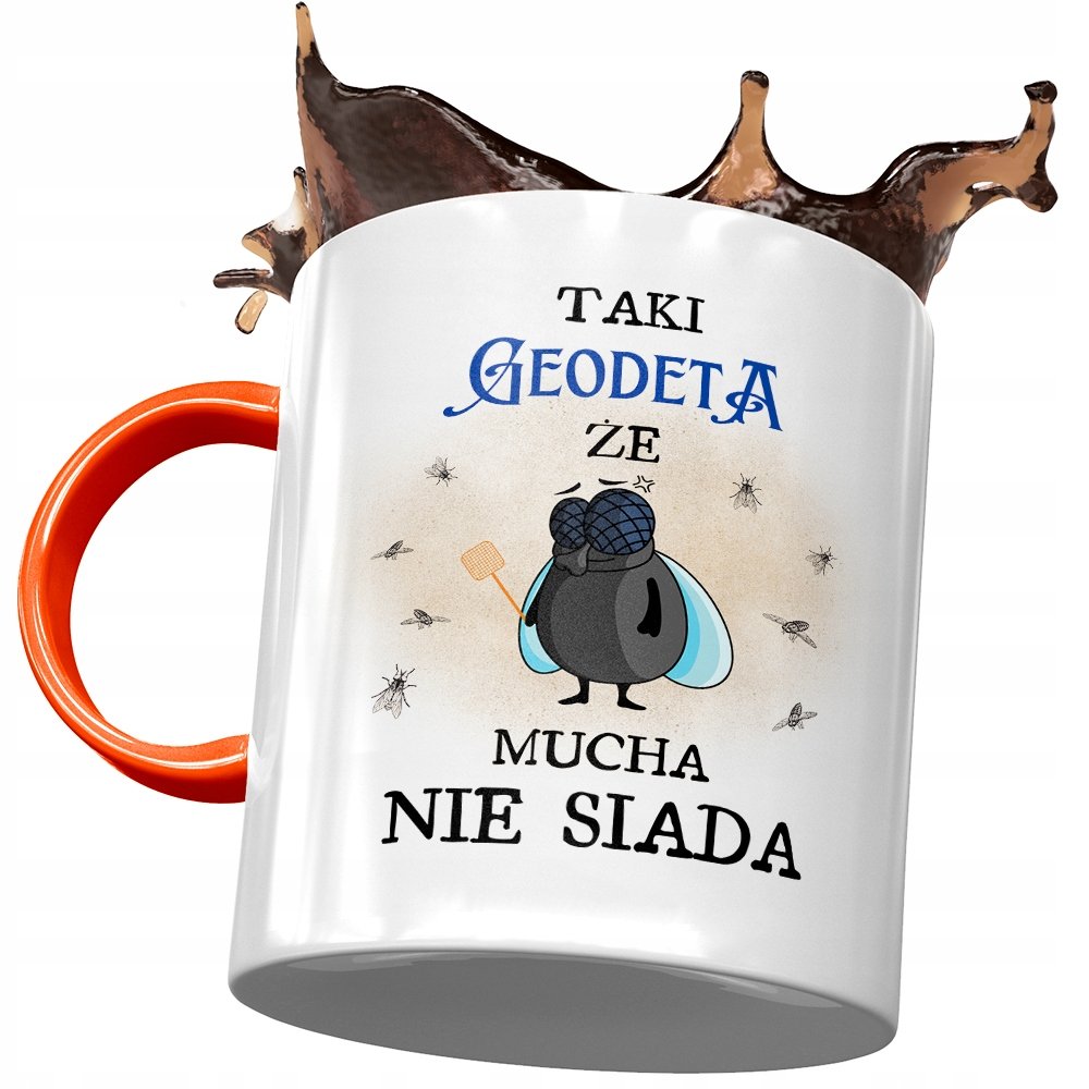 Kubek Pomarańczowy dla Geodety Że Mucha Nie Siada z Nadrukiem ze Zdjęciem + Opakowanie na prezent (wzór 03)