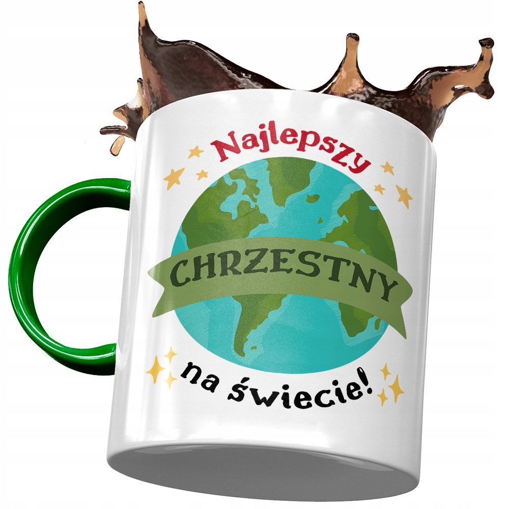 Kubek Zielony Dla Chrzestnego Idealny Na Prezent z Nadrukiem ze Zdjęciem + Opakowanie na prezent (wzór 04)