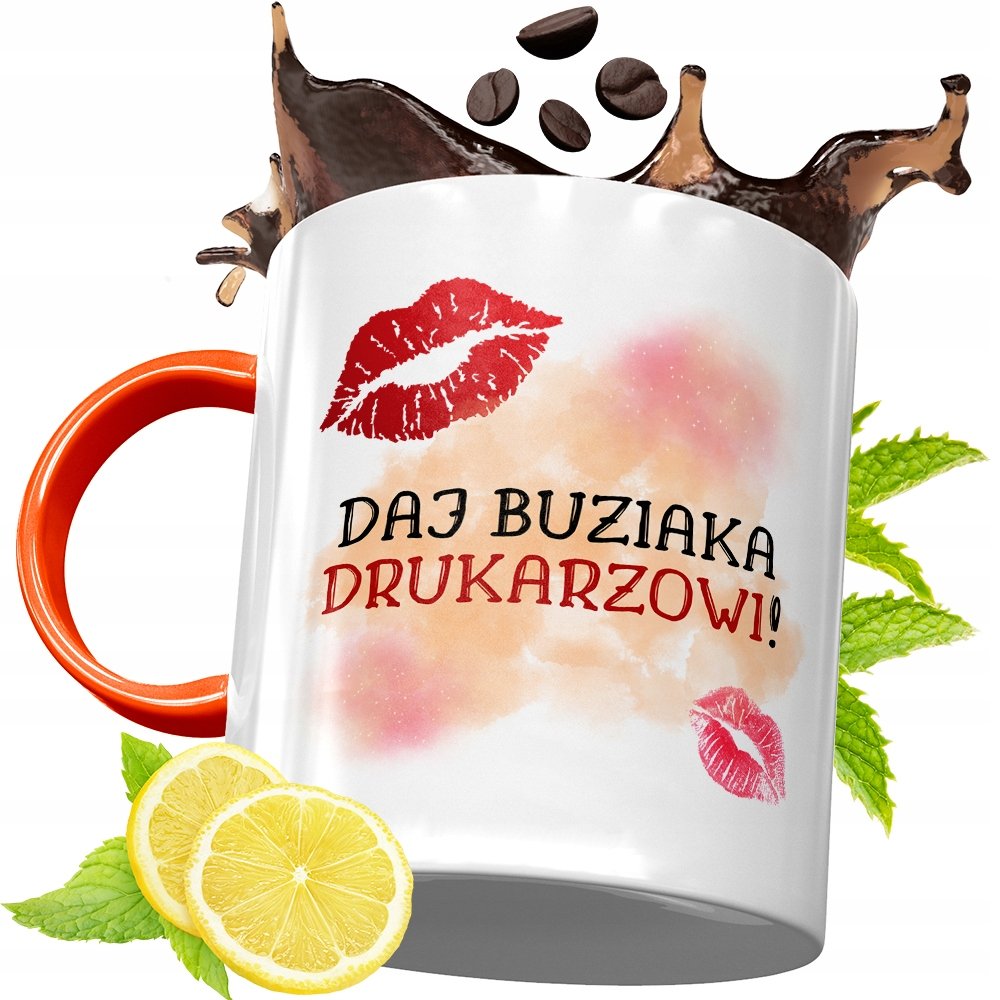 KUBEK POMARAŃCZOWY DLA DRUKARZA PREZENT z Nadrukiem ze Zdjęciem + Opakowanie na prezent (wzór 04)
