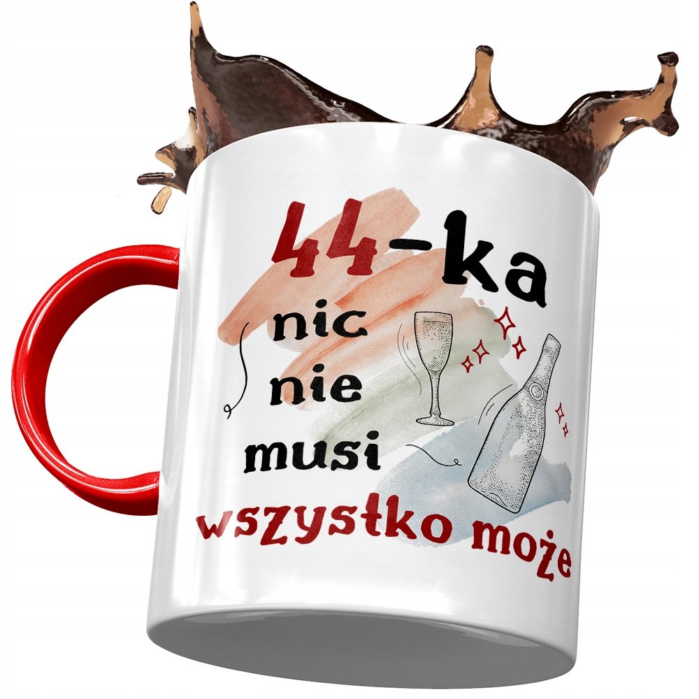 Kubek Czerwony na Urodziny 44 44te 44-te Prezent z Nadrukiem ze Zdjęciem + Opakowanie na prezent (wzór 04)