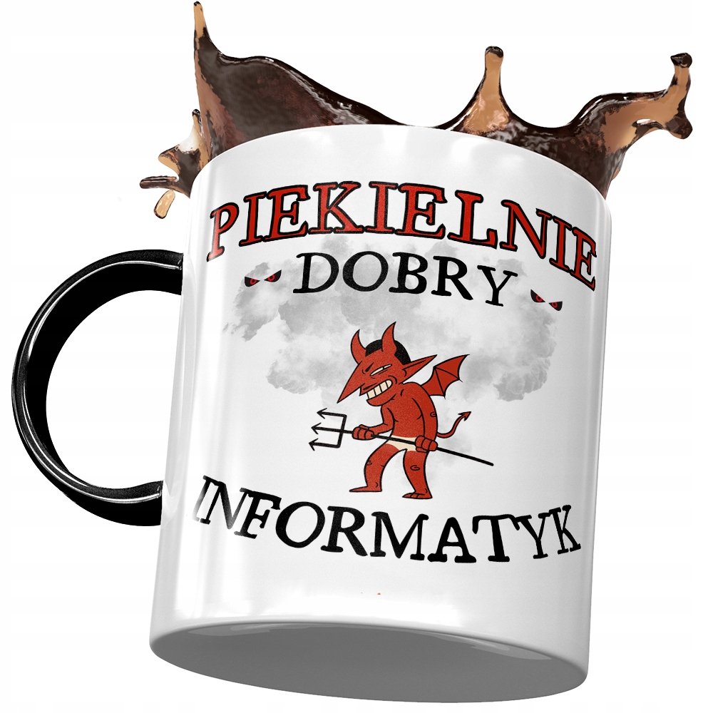 Kubek Czarny Dla Informatyka Piekielnie Dobry z Nadrukiem ze Zdjęciem + Opakowanie na prezent (wzór 03)