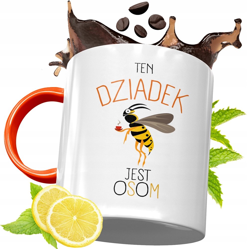 KUBEK POMARAŃCZOWY DLA DZIADKA DZIADZIUSIA PREZENT z Nadrukiem ze Zdjęciem + Opakowanie na prezent (wzór 03)