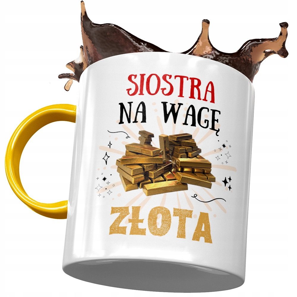 Kubek Żółty Dla Siostry na Urodziny na Prezent z Nadrukiem ze Zdjęciem + Opakowanie na prezent (wzór 04)