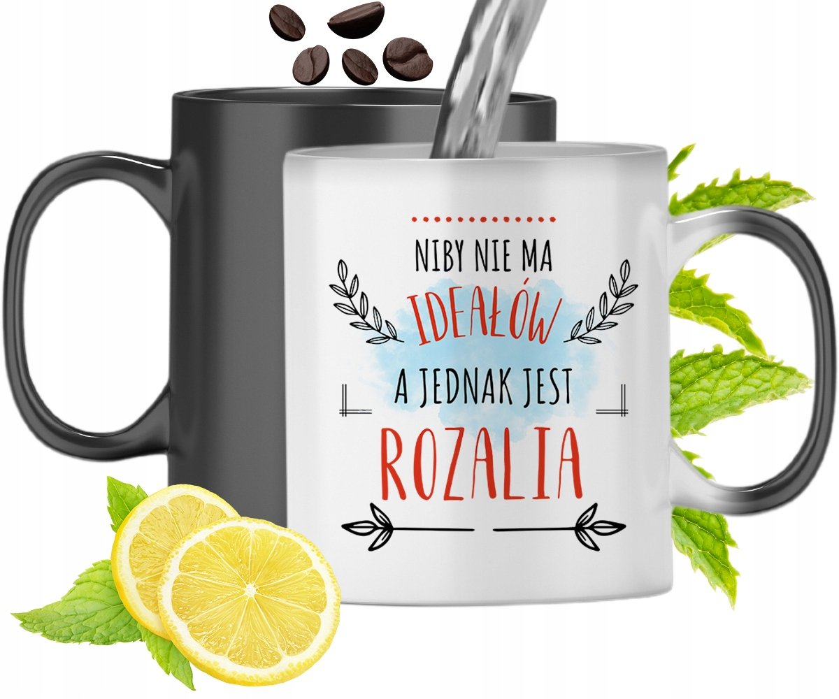 KUBEK MAGICZNY DLA ROZALI CZARNY ZMIENIAJĄCY KOLOR z Nadrukiem ze Zdjęciem + Opakowanie na prezent (wzór 03)