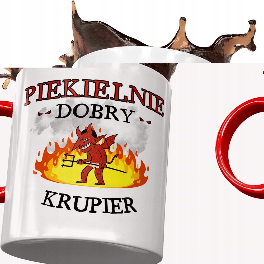 Kubek Czerwony Dla Krupiera Piekielnie Dobry Kubek z Nadrukiem ze Zdjęciem + Opakowanie na prezent (wzór 04)
