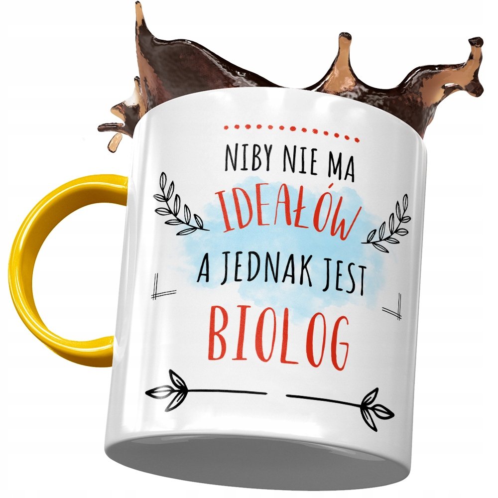 Kubek Żółty Dla Biologa Niby nie ma Ideałów z Nadrukiem ze Zdjęciem + Opakowanie na prezent (wzór 03)