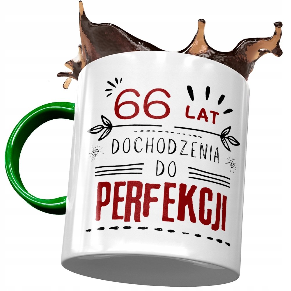 Kubek Zielony na Urodziny 66 66te 66-te na Prezent z Nadrukiem ze Zdjęciem + Opakowanie na prezent (wzór 04)