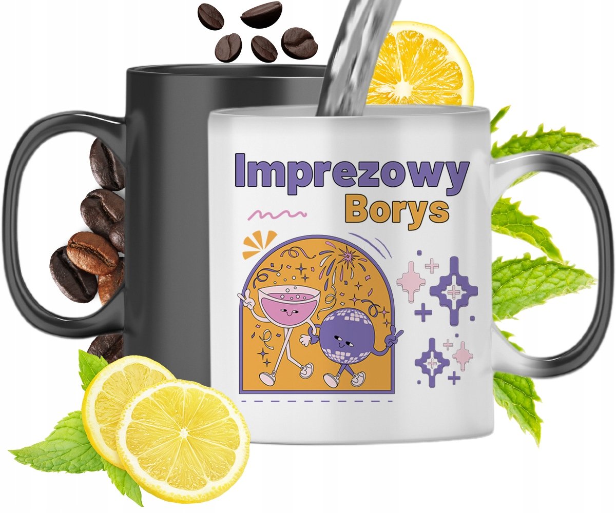 Kubek Magiczny Dla Borysa Czarny Matowy z Nadrukiem ze Zdjęciem 330ml + Opakowanie na prezent (wzór 03)