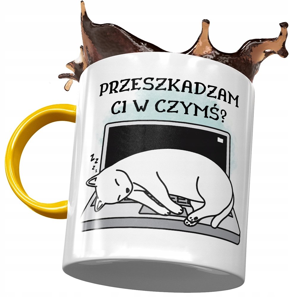 Kubek Żółty z Kotem Kotkiem Słodki na Prezent z Nadrukiem ze Zdjęciem + Opakowanie na prezent (wzór 03)