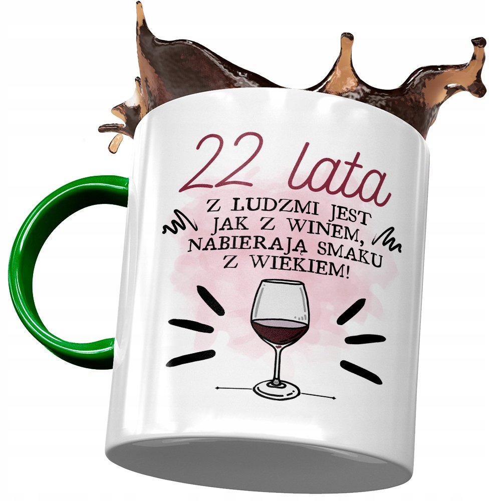 Kubek Zielony na Urodziny 22 22gie 22-gie Prezent z Nadrukiem ze Zdjęciem + Opakowanie na prezent (wzór 04)