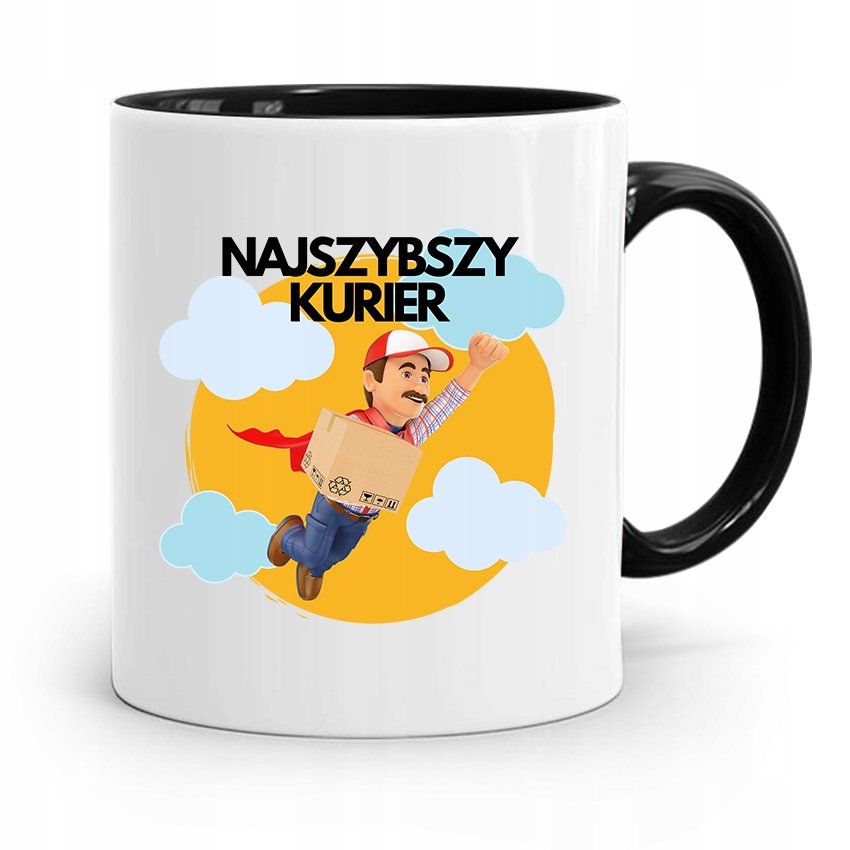KUBEK CZARNY DLA KURIERA NAJSZYBSZY KURIER PREZENT z Nadrukiem ze Zdjęciem + Opakowanie na prezent (wzór 04)