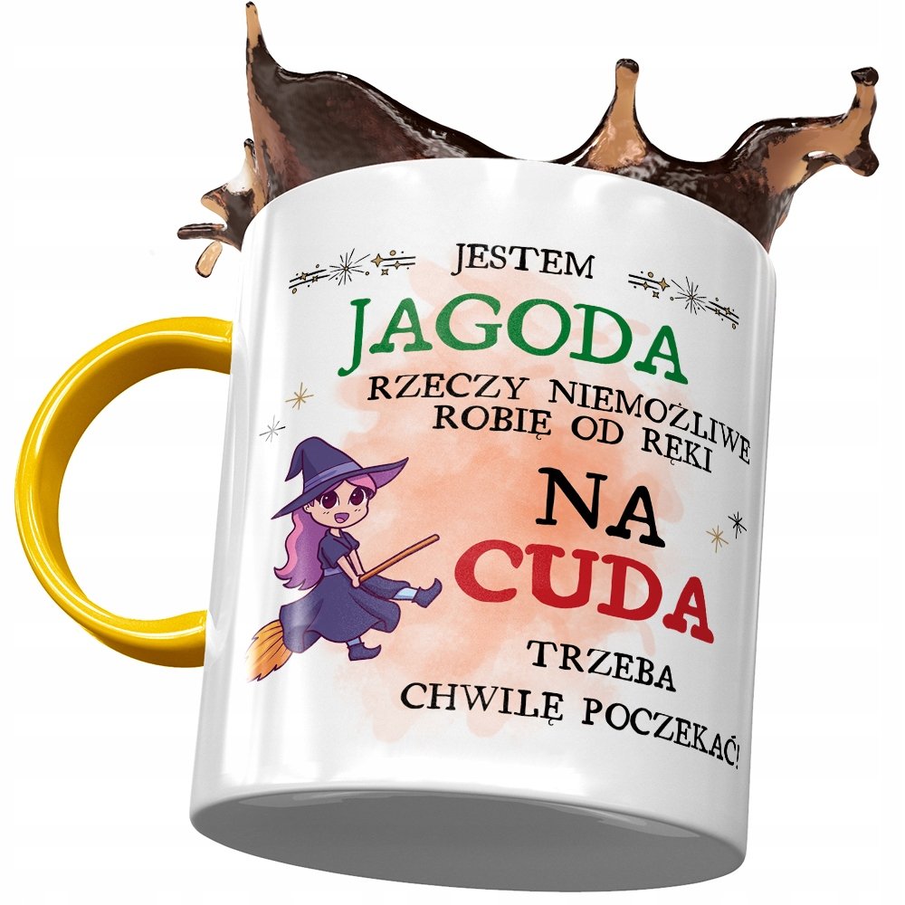 Kubek Żółty Dla Jagody Żony Przyjaciółki Prezent z Nadrukiem ze Zdjęciem+ Opakowanie na prezent (wzór 01)