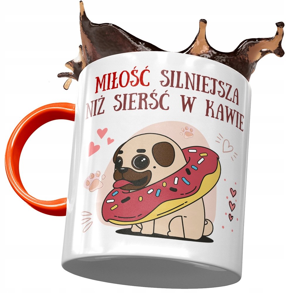 Kubek Pomarańczowy z Pieskiem Psem Słodki Prezent z Nadrukiem ze Zdjęciem+ Opakowanie na prezent (wzór 01)