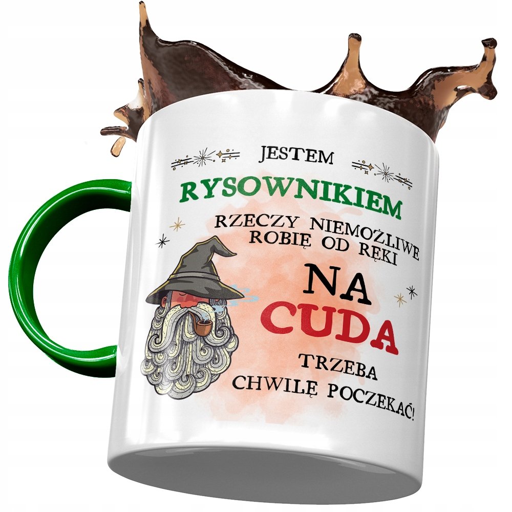 Kubek Zielony Dla Rysownika Jestem Rysownikiem z Nadrukiem ze Zdjęciem+ Opakowanie na prezent (wzór 01)