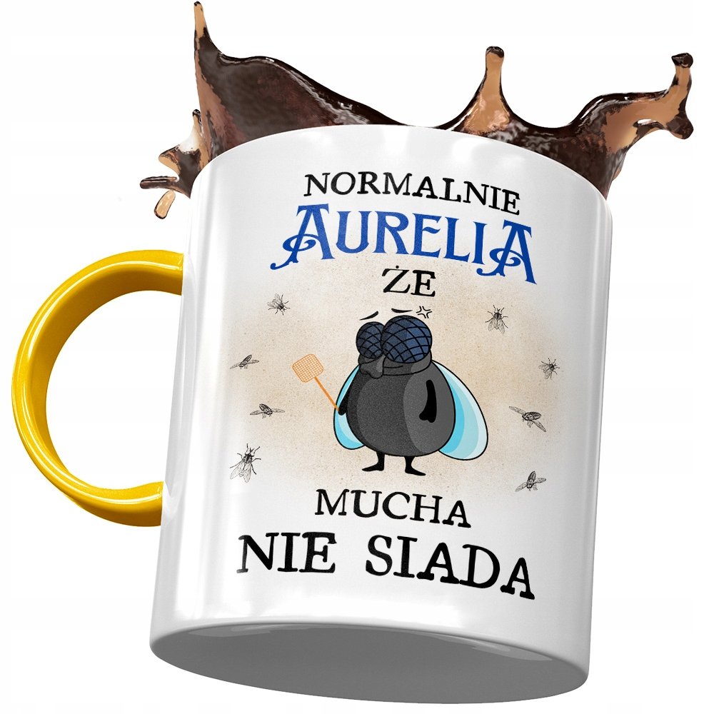 Kubek Żółty Dla Aurelii Żony Koleżanki Na Prezent z Nadrukiem ze Zdjęciem+ Opakowanie na prezent (wzór 01)