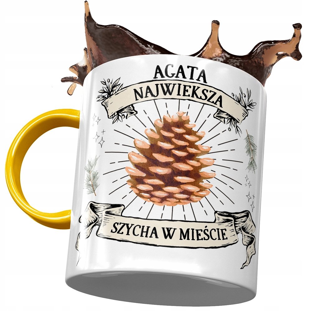 Kubek Żółty Dla Agaty Agi Koleżanki Na Prezent z Nadrukiem ze Zdjęciem+ Opakowanie na prezent (wzór 01)