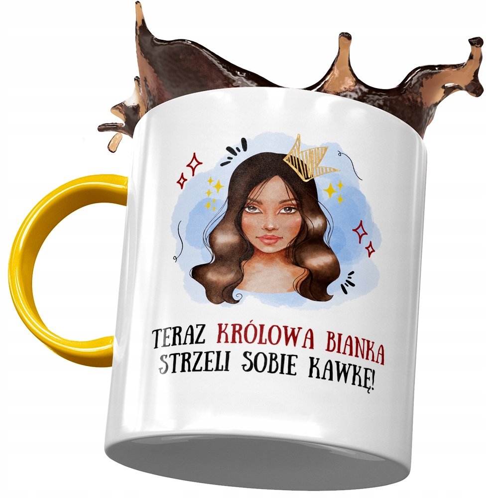 Kubek Żółty Dla Bianki Żony Przyjaciółki z Nadrukiem ze Zdjęciem+ Opakowanie na prezent (wzór 01)