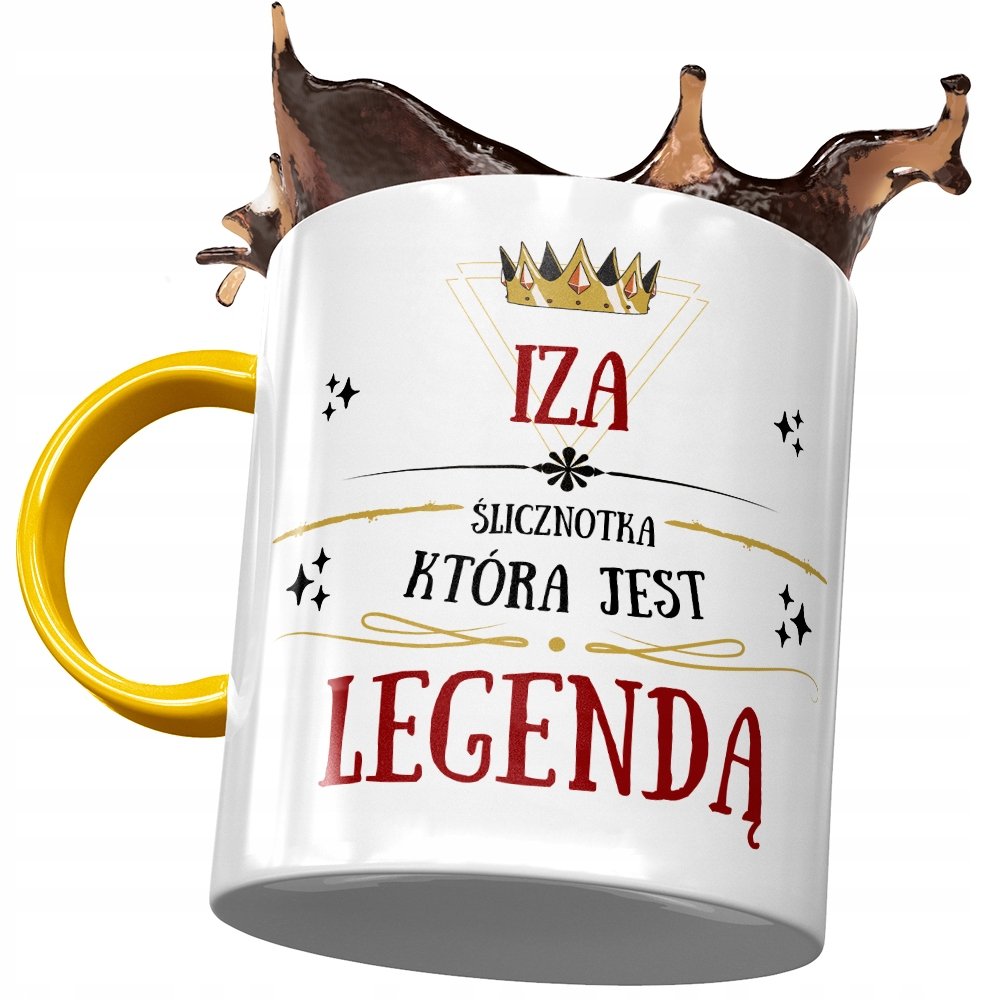 Kubek Żółty Dla Izy Izabeli Żony Koleżanki Prezent z Nadrukiem ze Zdjęciem+ Opakowanie na prezent (wzór 01)