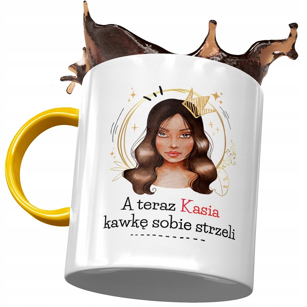 Kubek Żółty Dla Kasi Koleżanki Żony na Prezent z Nadrukiem ze Zdjęciem+ Opakowanie na prezent (wzór 01)
