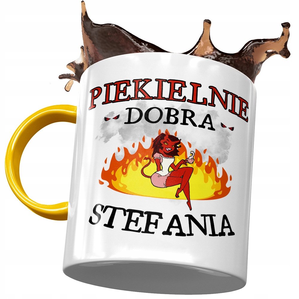 Kubek Żółty Dla Stefanii Koleżanki na Prezent z Nadrukiem ze Zdjęciem+ Opakowanie na prezent (wzór 01)