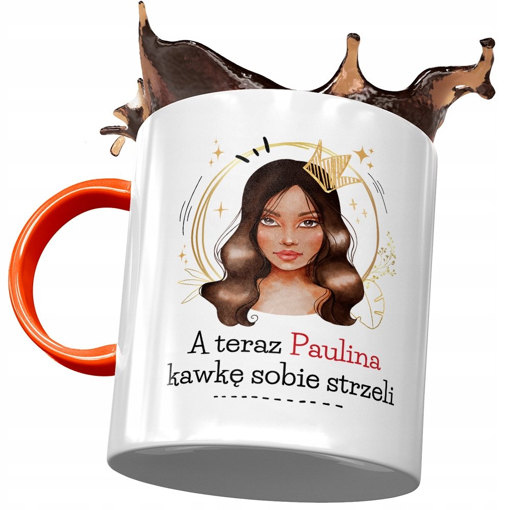 Kubek Pomarańczowy Dla Pauliny Koleżanki Prezent z Nadrukiem ze Zdjęciem + Opakowanie na prezent (wzór 02)
