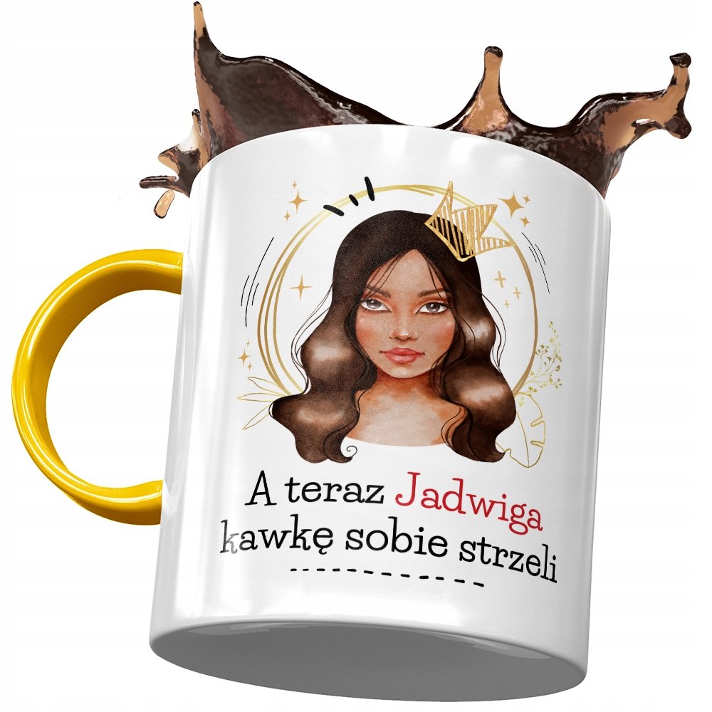 Kubek Żółty Dla Jadwigi Koleżanki Żony na Prezent z Nadrukiem ze Zdjęciem+ Opakowanie na prezent (wzór 01)