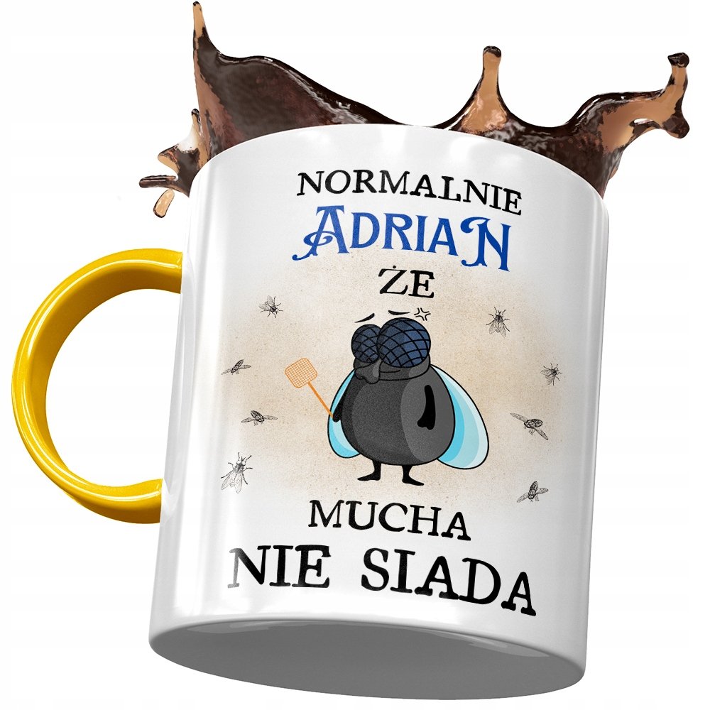 Kubek Żółty dla Adriana Męża Kolegi Prezent z Nadrukiem ze Zdjęciem+ Opakowanie na prezent (wzór 01)