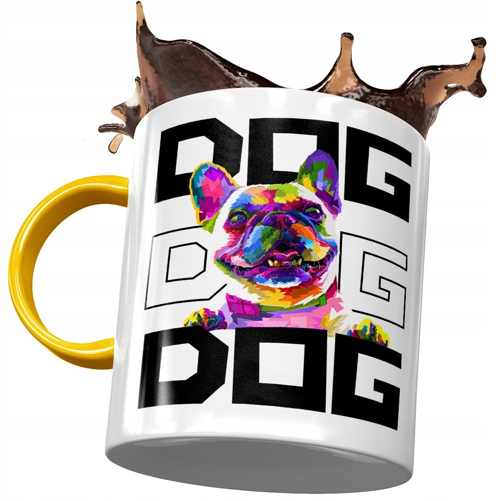 Kubek Żółty z Pieskiem Psem Słodki na Prezent z Nadrukiem ze Zdjęciem + Opakowanie na prezent (wzór 02)