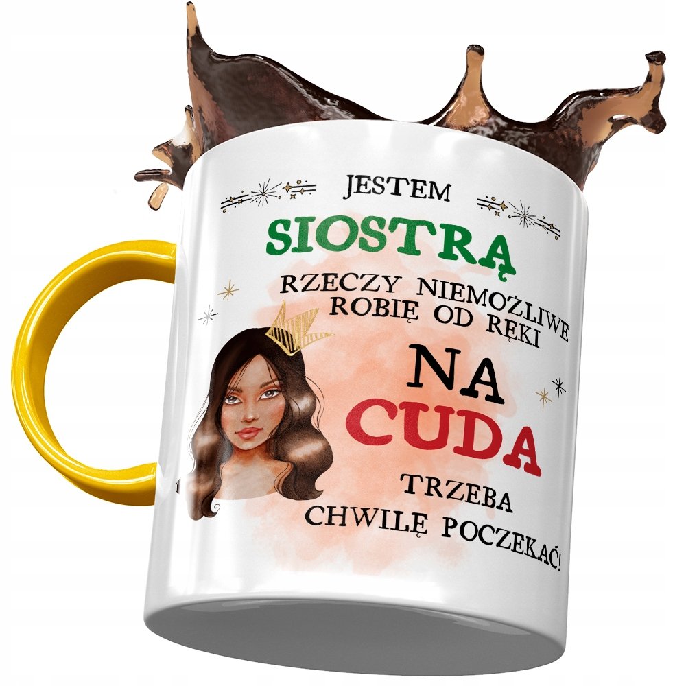 Kubek Żółty Dla Siostry na Urodziny na Prezent z Nadrukiem ze Zdjęciem + Opakowanie na prezent (wzór 02)