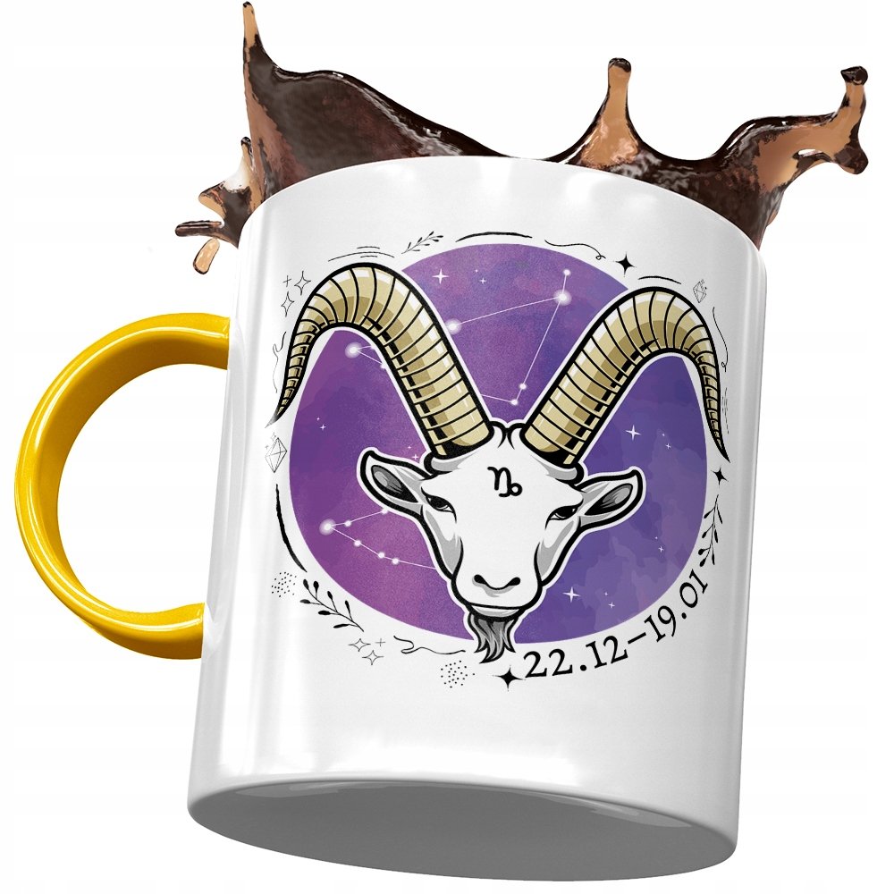Kubek Żółty Koziorożec Znaki Zodiaku Horoskop z Nadrukiem ze Zdjęciem + Opakowanie na prezent (wzór 02)