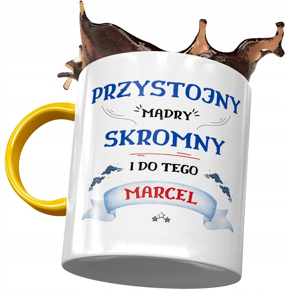 Kubek Żółty dla Marcela Przyjaciela Kolegi Prezent z Nadrukiem ze Zdjęciem + Opakowanie na prezent (wzór 02)