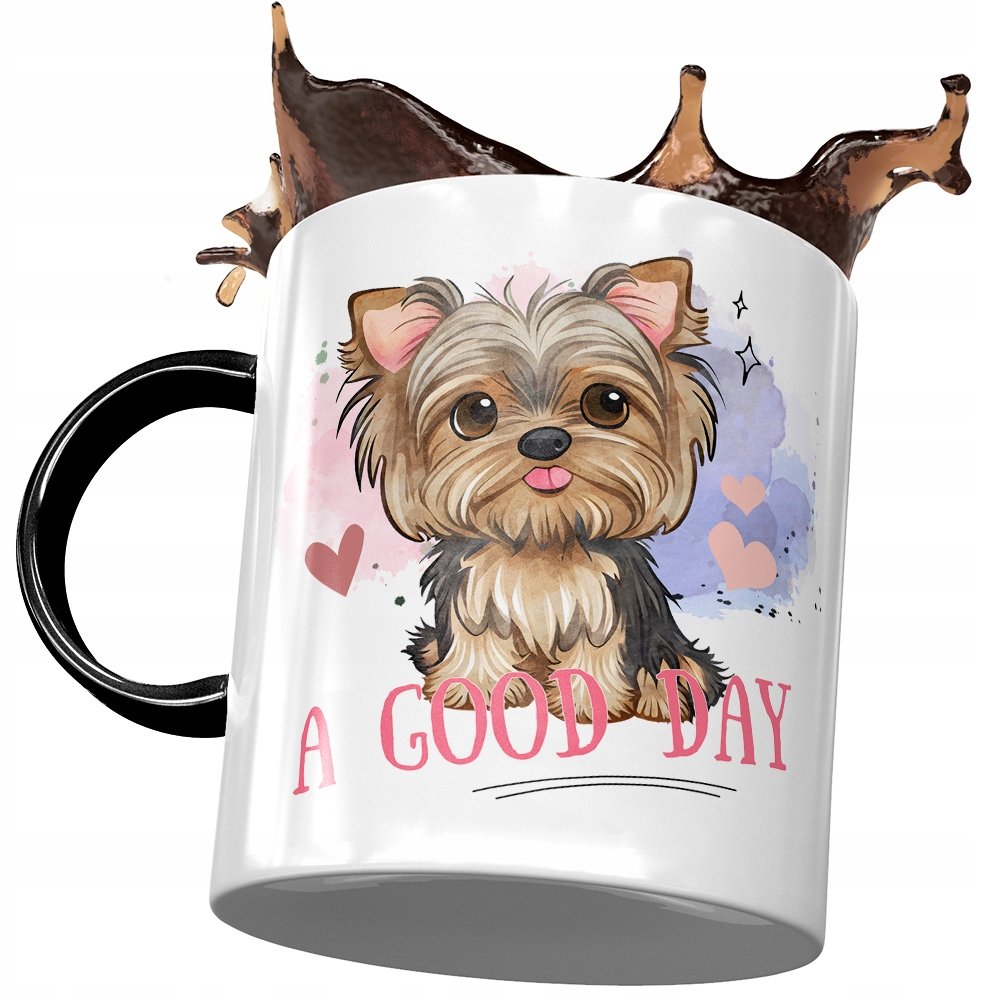 Kubek Czarny z Pieskiem Psem Słodki na Prezent z Nadrukiem ze Zdjęciem + Opakowanie na prezent (wzór 02)