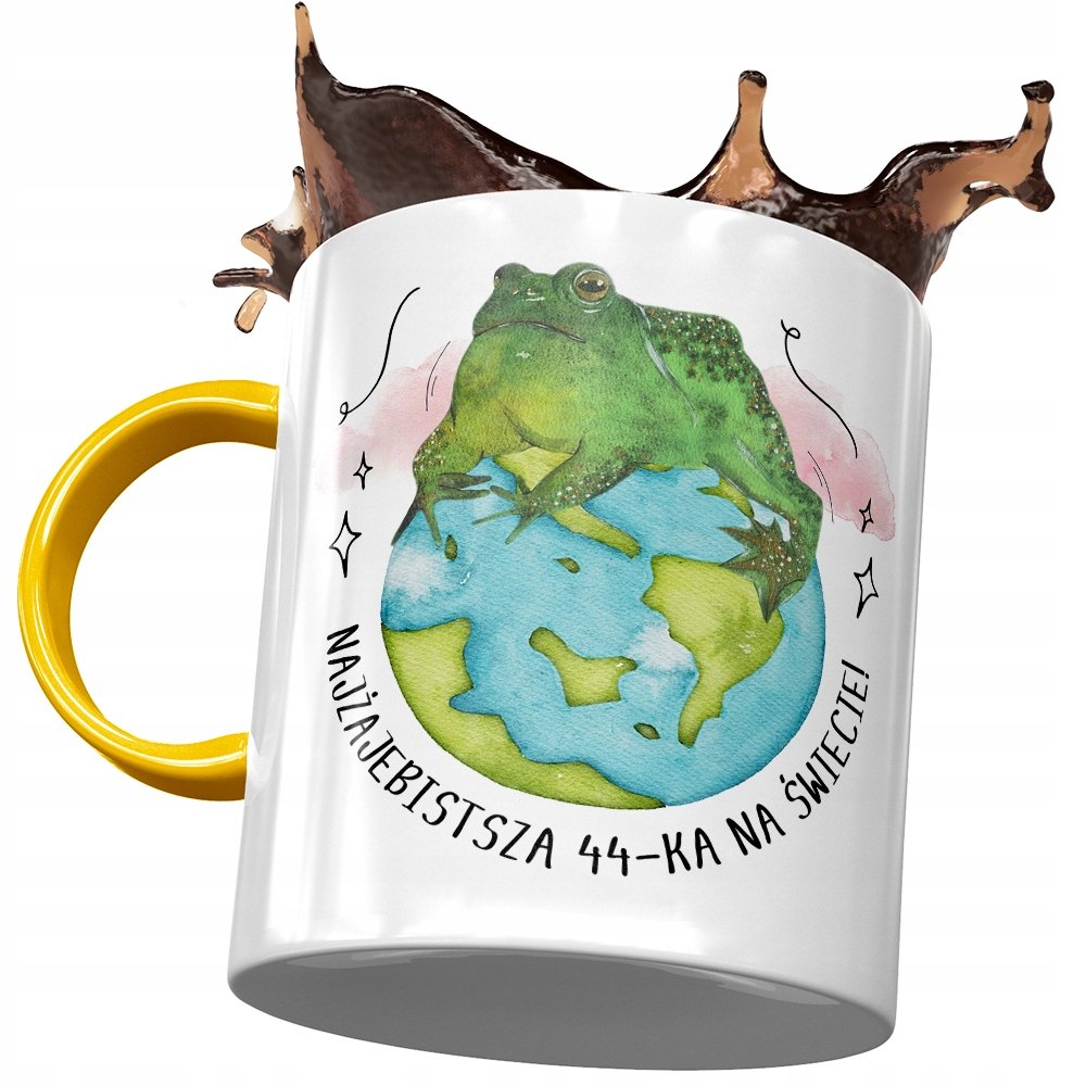 Kubek Żółty na Urodziny 44 44te 44-te na Prezent z Nadrukiem ze Zdjęciem + Opakowanie na prezent (wzór 02)