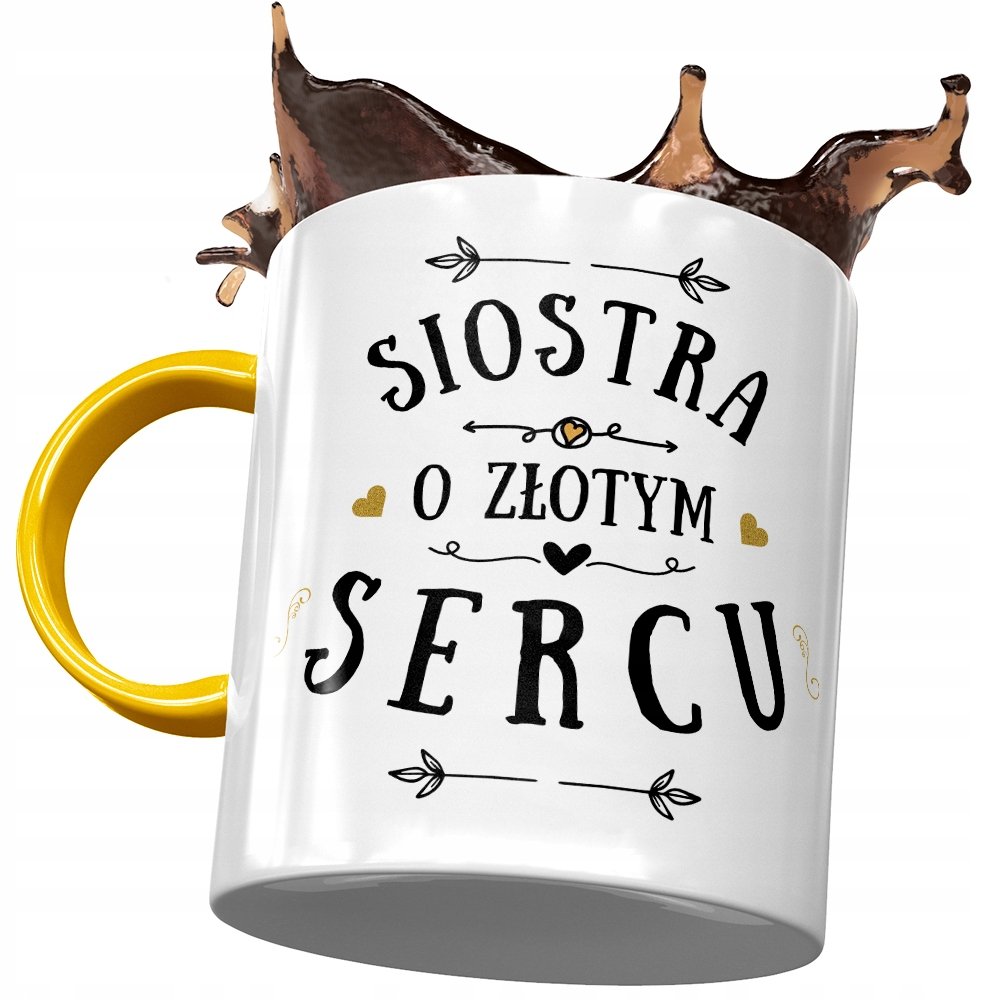 Kubek Żółty Dla Siostry na Urodziny na Prezent z Nadrukiem ze Zdjęciem + Opakowanie na prezent (wzór 03)