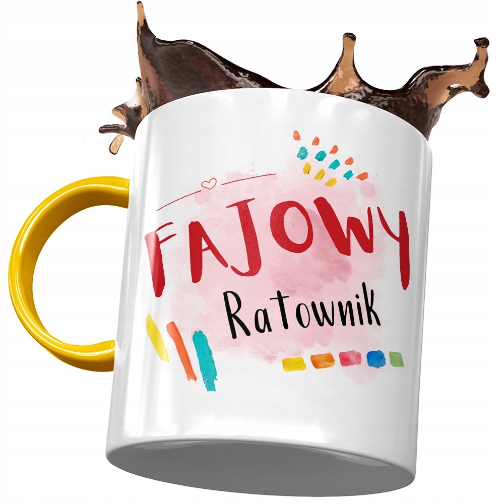 Kubek Żółty Dla Ratownika Fajowy Ratownik Kubek z Nadrukiem ze Zdjęciem + Opakowanie na prezent (wzór 02)