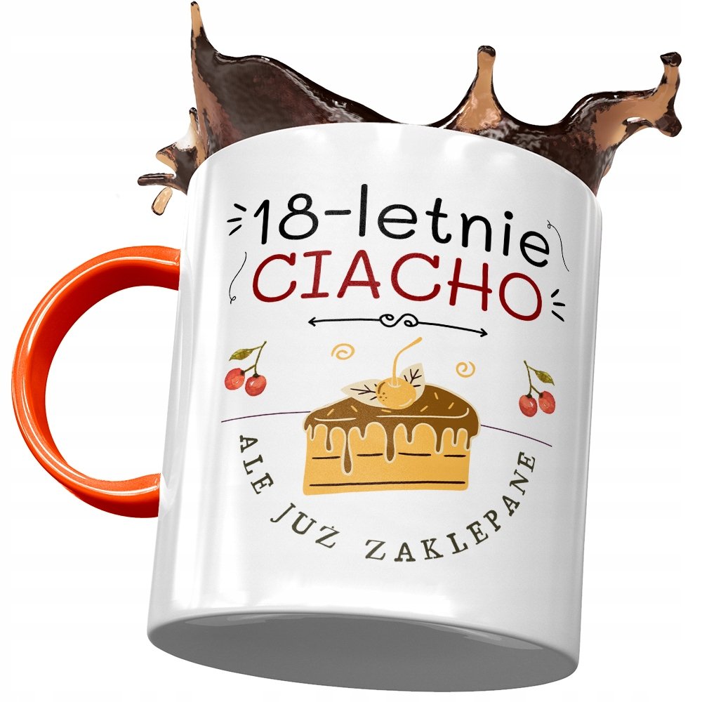 Kubek Pomarańczowy na Urodziny 18 18ste 18-ste z Nadrukiem ze Zdjęciem + Opakowanie na prezent (wzór 02)