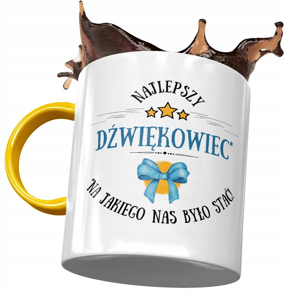 Kubek Żółty Dla Dźwiękowca Najlepszy Dźwiękowiec z Nadrukiem ze Zdjęciem + Opakowanie na prezent (wzór 04)
