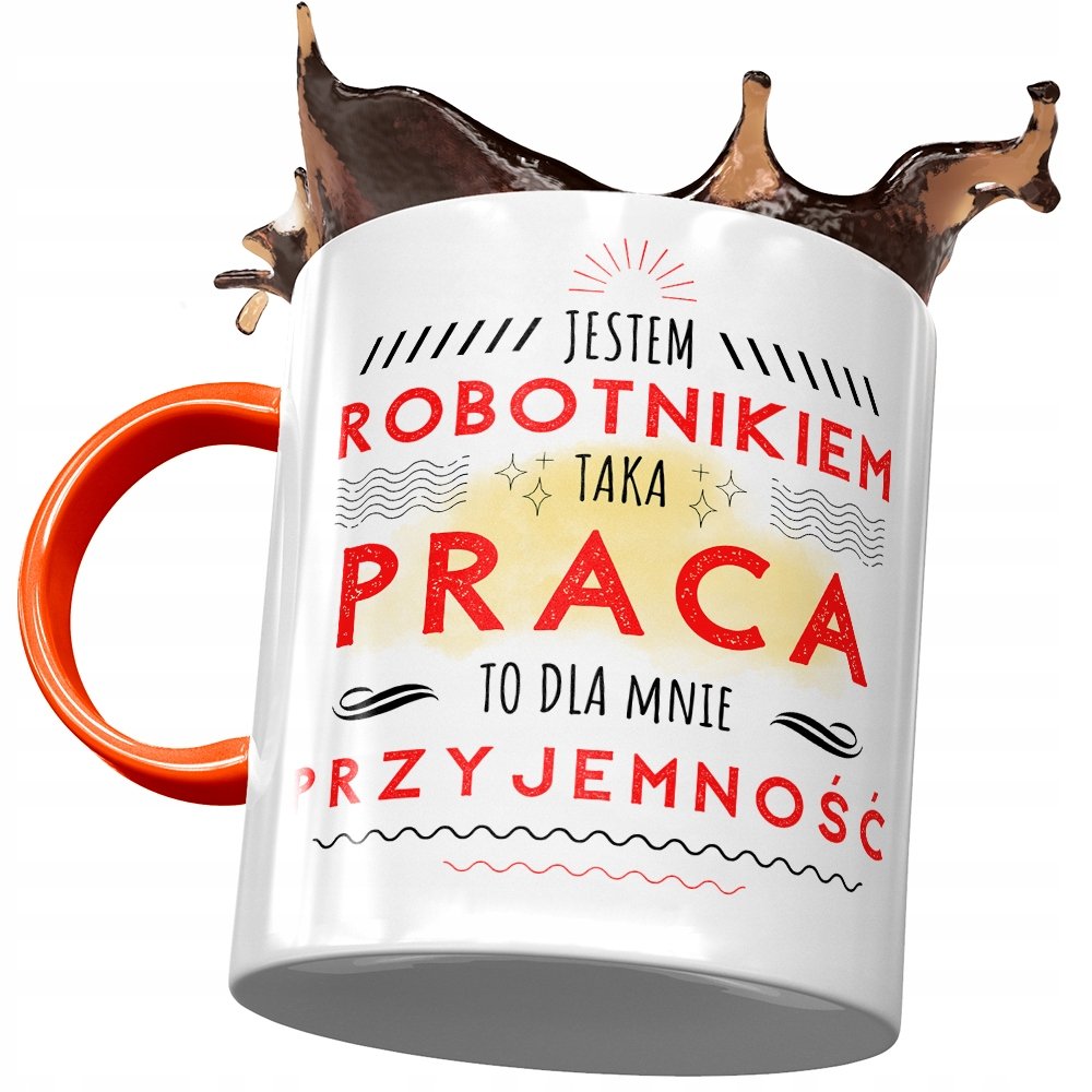Kubek Pomarańczowy dla Robotnika na Prezent z Nadrukiem ze Zdjęciem + Opakowanie na prezent (wzór 04)
