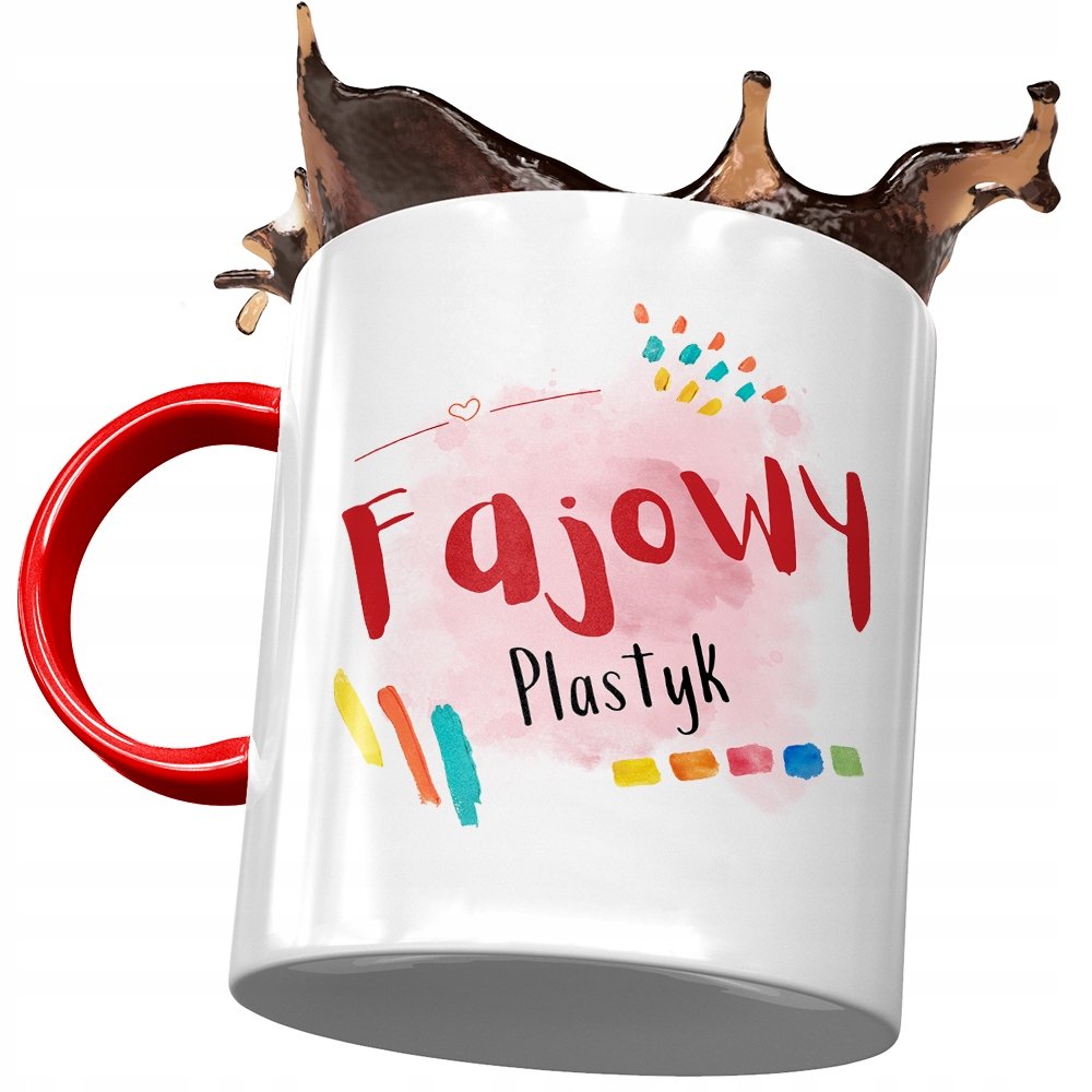Kubek Czerwony Dla Plastyka Fajowy Plastyk Kubek z Nadrukiem ze Zdjęciem + Opakowanie na prezent (wzór 03)