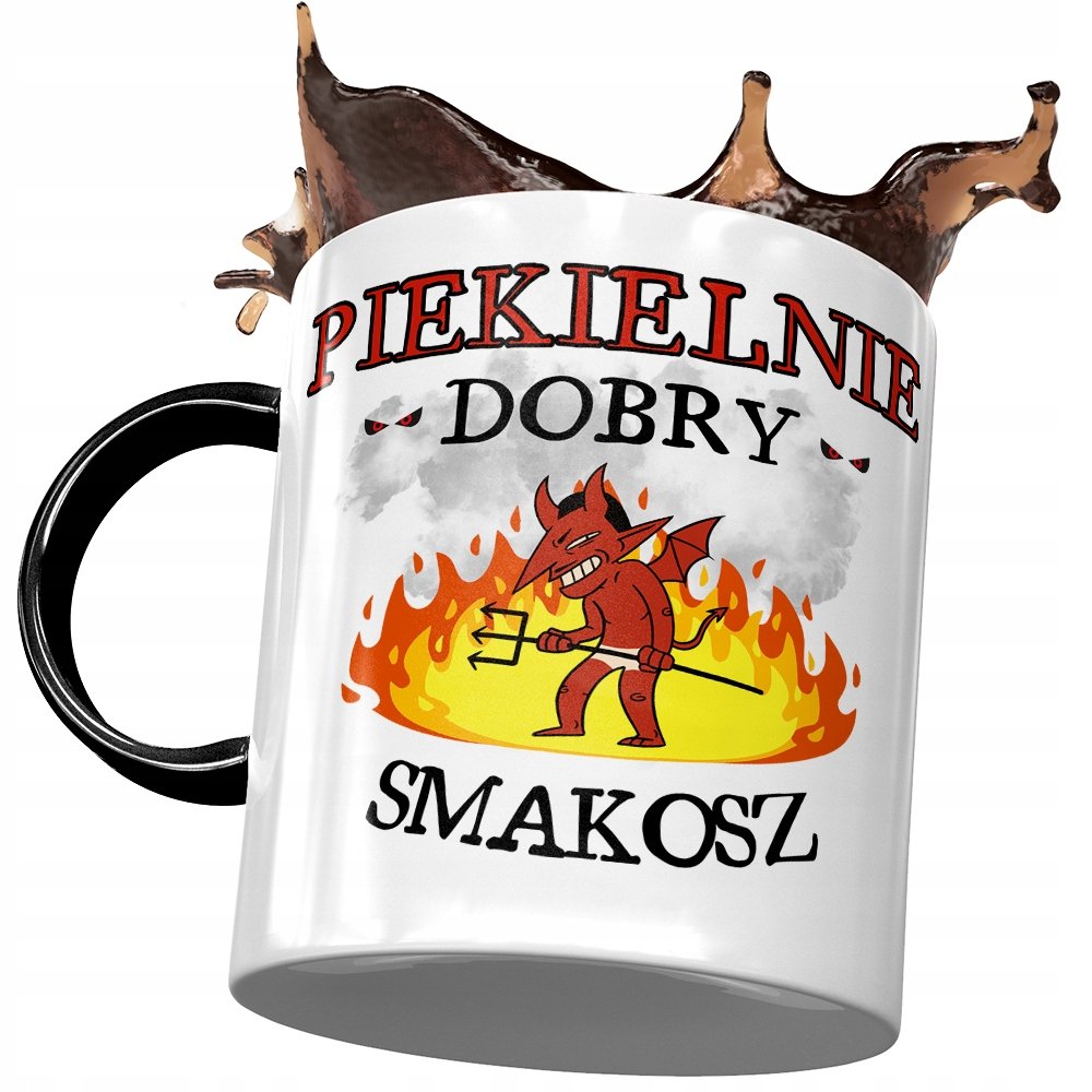 Kubek Czarny Dla Smakosza Piekielnie Dobry Smakosz z Nadrukiem ze Zdjęciem + Opakowanie na prezent (wzór 04)