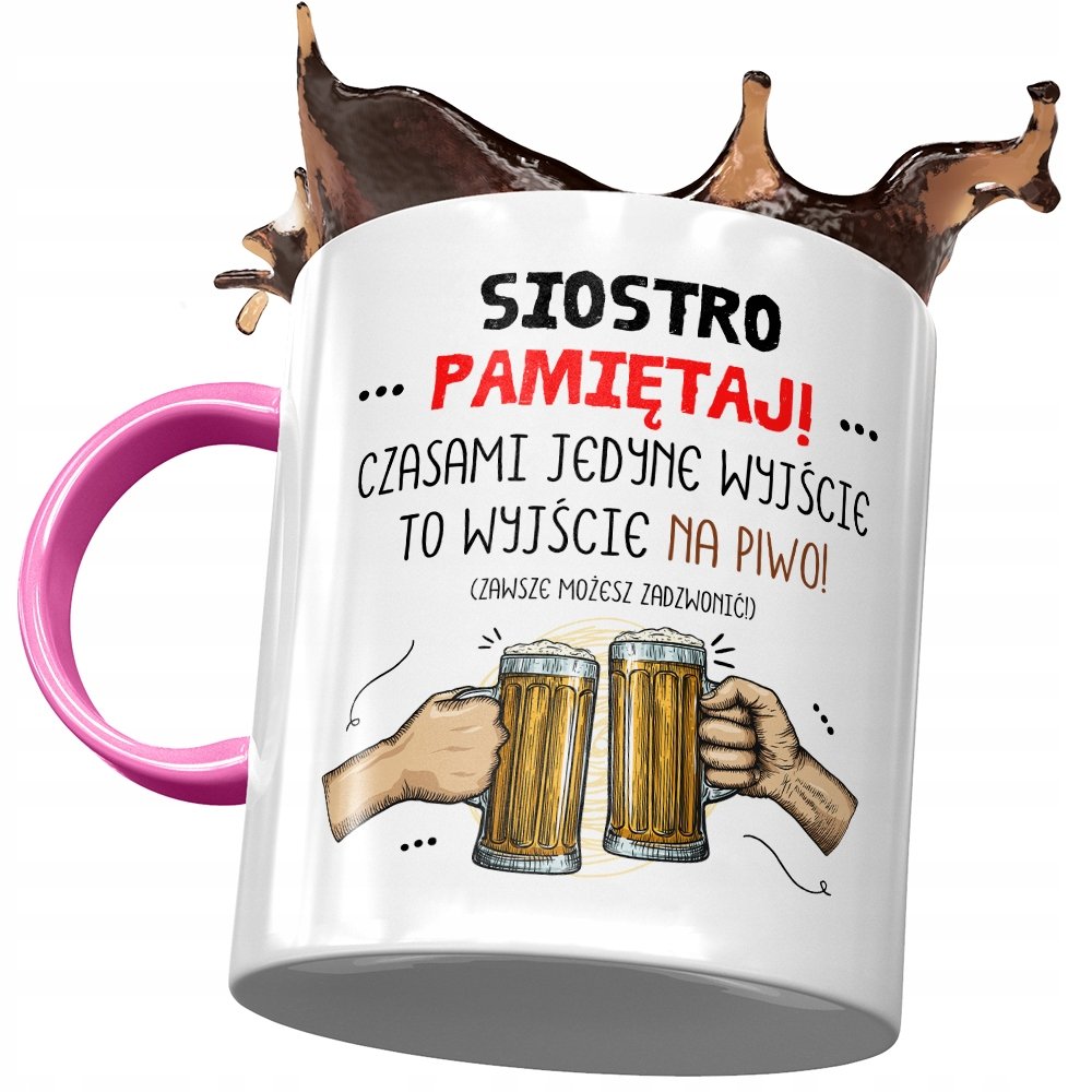 Kubek Różowy Dla Siostry na Urodziny na Prezent z Nadrukiem ze Zdjęciem + Opakowanie na prezent (wzór 03)