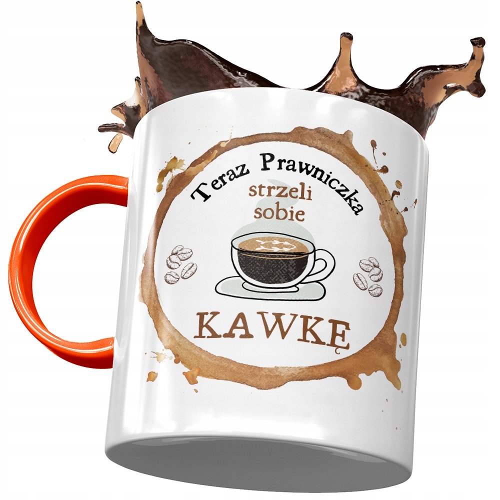 Kubek Pomarańczowy dla Prawniczki Strzeli Kawkę z Nadrukiem ze Zdjęciem + Opakowanie na prezent (wzór 04)