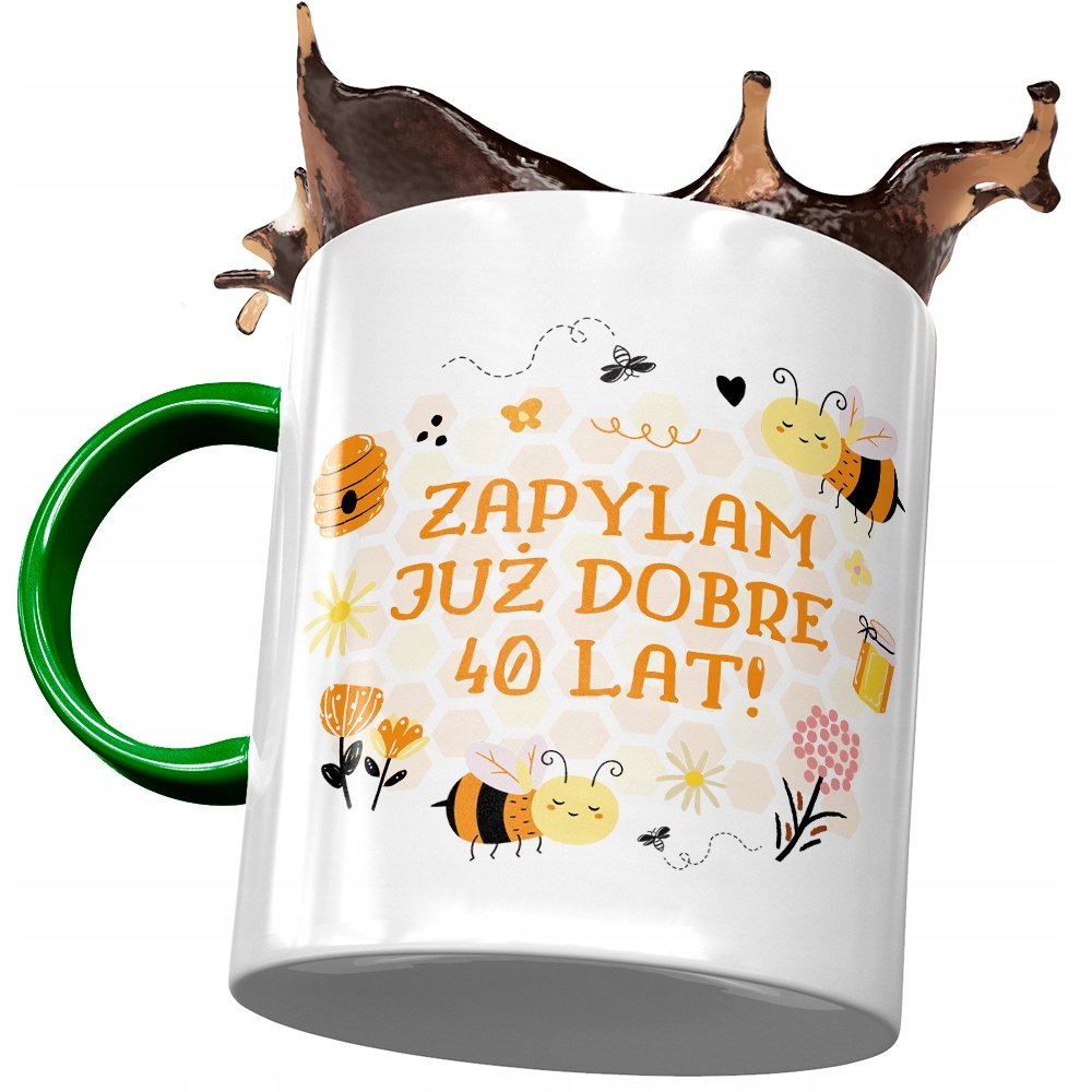Kubek Zielony na Urodziny 40 40ste 40-ste Prezent z Nadrukiem ze Zdjęciem + Opakowanie na prezent (wzór 04)