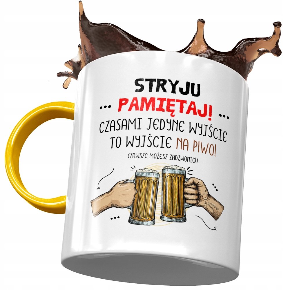 Kubek Żółty Dla Stryja na Urodziny na Prezent z Nadrukiem ze Zdjęciem + Opakowanie na prezent (wzór 04)