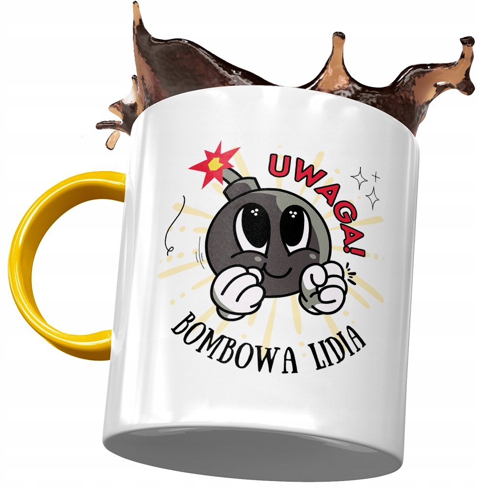 Kubek Żółty Dla Lidii Żony Koleżanki na Prezent z Nadrukiem ze Zdjęciem+ Opakowanie na prezent (wzór 01)