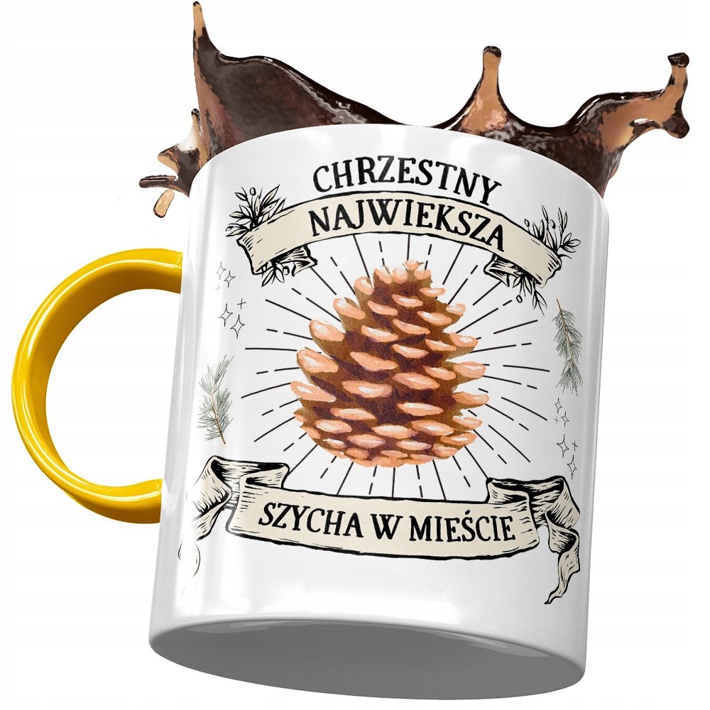 Kubek Żółty Dla Chrzestnego Rodziny na Prezent z Nadrukiem ze Zdjęciem+ Opakowanie na prezent (wzór 01)