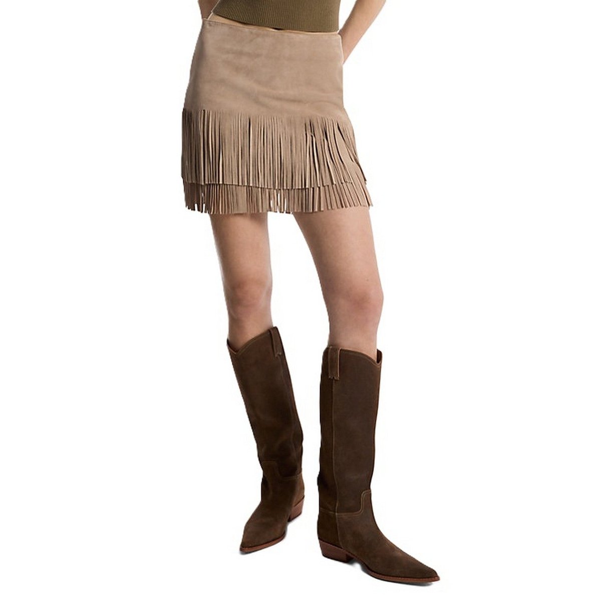 gonne casual donna michael kors - suede fringe mini skirt - beige