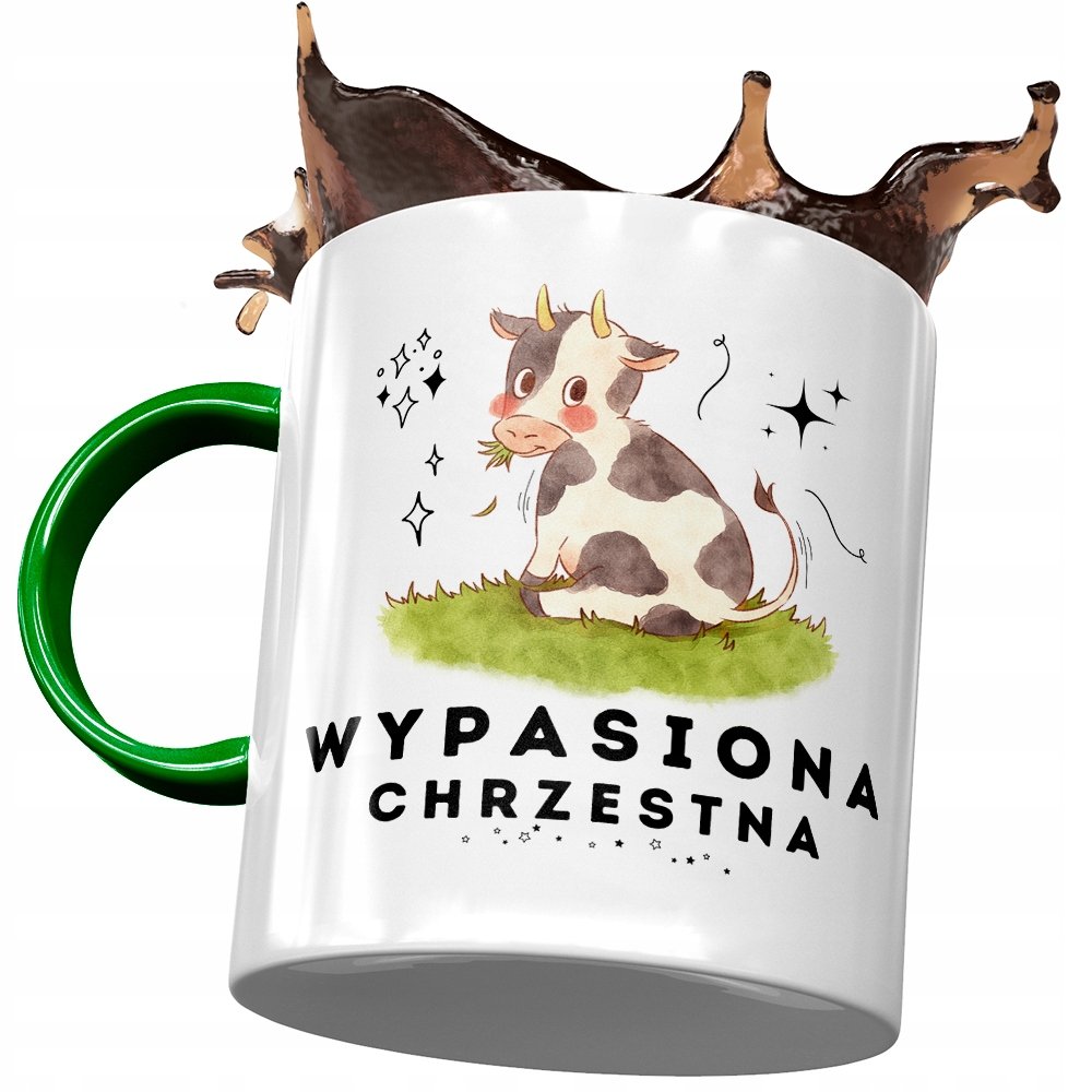 Kubek Zielony Dla Chrzestnej na Urodziny Prezent z Nadrukiem ze Zdjęciem+ Opakowanie na prezent (wzór 01)