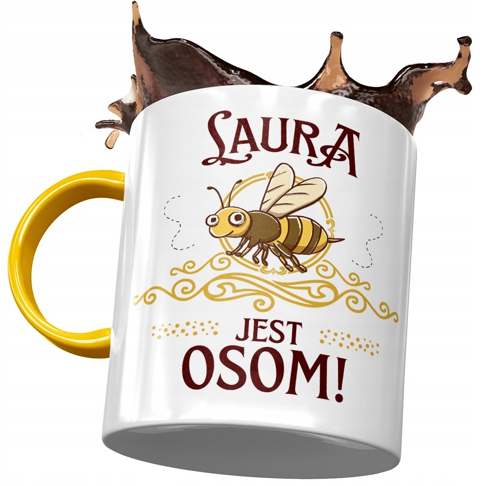 Kubek Żółty Dla Laury Koleżanki Przyjaciółki Żony z Nadrukiem ze Zdjęciem + Opakowanie na prezent (wzór 04)